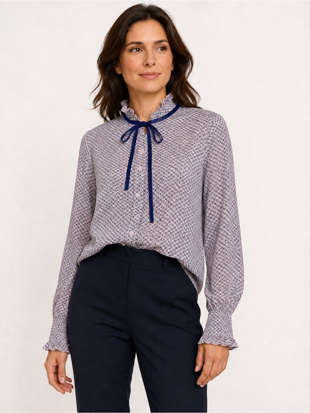 The Shirt Rochelle Behrens Tuckernuck Blush Pink Navy Link Blouse S Office Wear